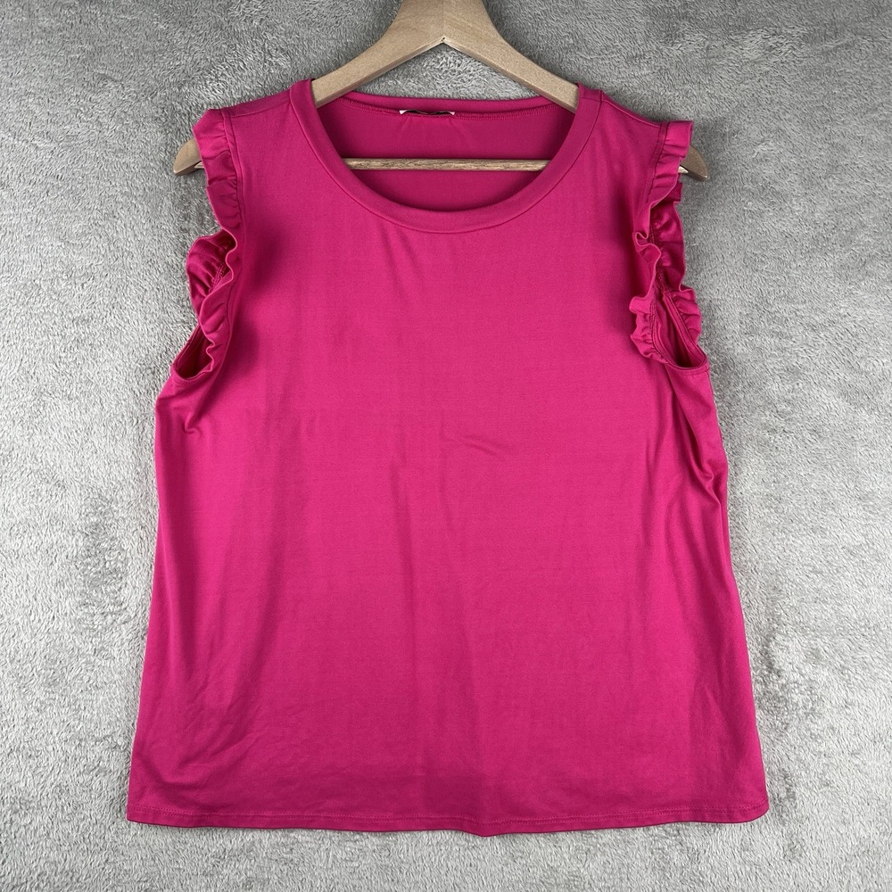 Jodifl Women's Top Size M Pink Ruffle Trim Sleeveless